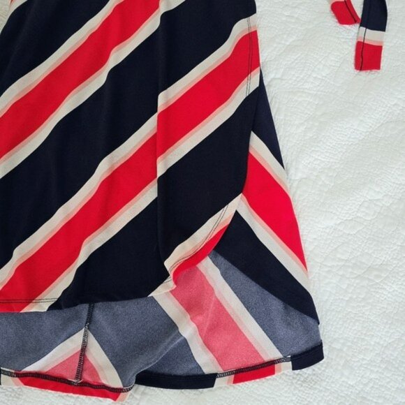 Express Women's Faux Mini Wrap Dress Size Small Navy Blue Red White Sleeveless - Picture 4 of 14